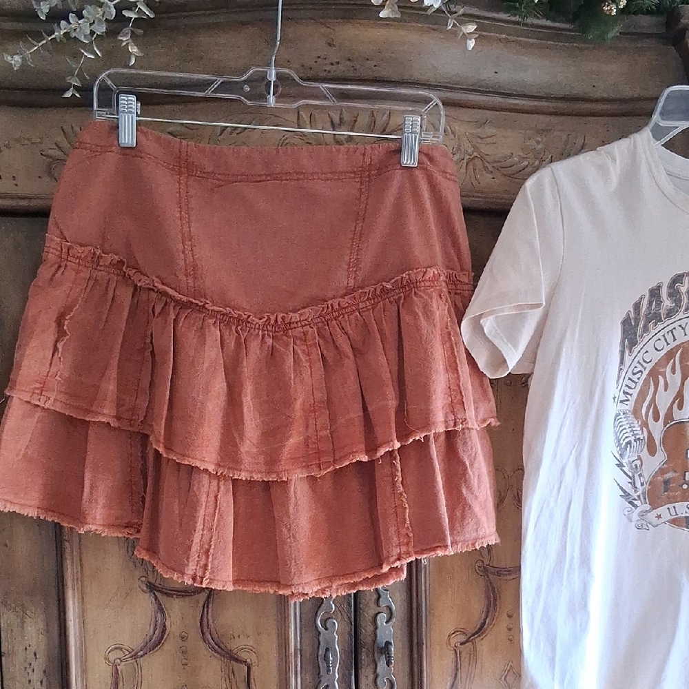 Tiered Free People Skirt Ruffle in Rust